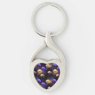 Seamless with glowing jellyfish key ring