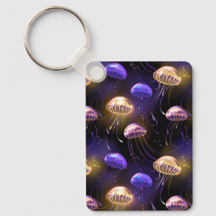 Seamless with glowing jellyfish key ring