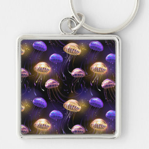 Seamless with glowing jellyfish key ring
