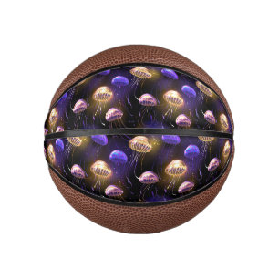 Seamless with glowing jellyfish mini basketball