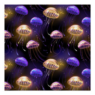 Seamless with glowing jellyfish poster