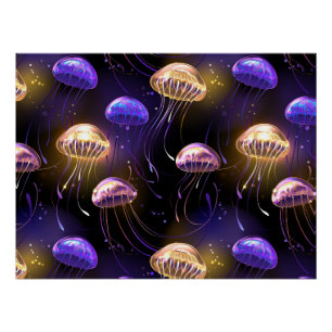 Seamless with glowing jellyfish poster