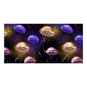 Seamless with glowing jellyfish poster