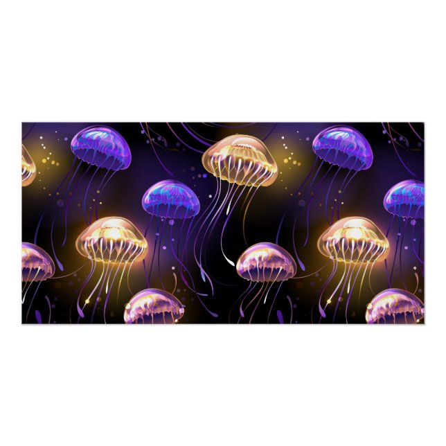 Seamless with glowing jellyfish poster (Front)