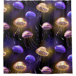 Seamless with glowing jellyfish shower curtain
