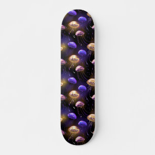Seamless with glowing jellyfish skateboard