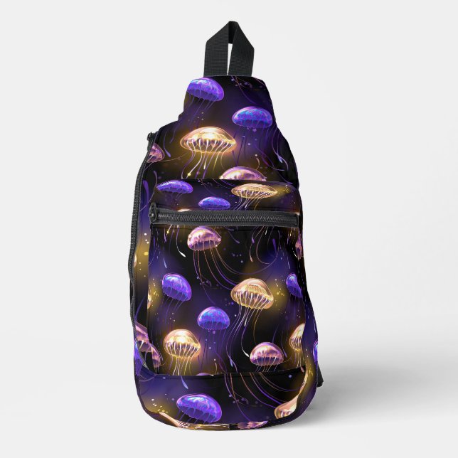 Seamless with glowing jellyfish sling bag (Front)
