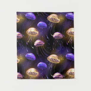 Seamless with glowing jellyfish tapestry