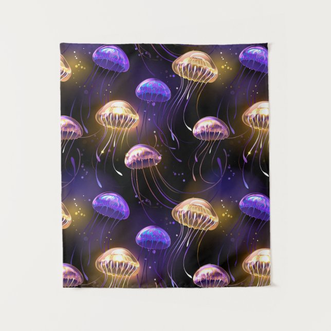 Seamless with glowing jellyfish tapestry (Front)