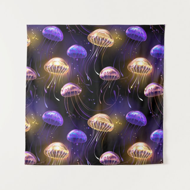 Seamless with glowing jellyfish tapestry (Front)