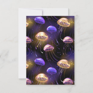 Seamless with glowing jellyfish thank you card