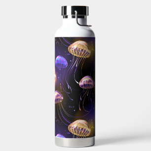 Seamless with glowing jellyfish water bottle