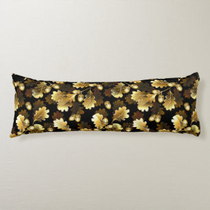 Seamless with golden oak branches on black body cushion