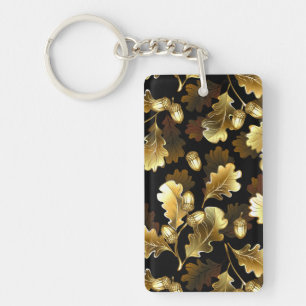 Seamless with golden oak branches on black key ring