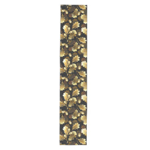 Seamless with golden oak branches on black medium table runner