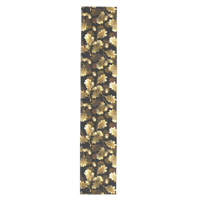Seamless with golden oak branches on black medium table runner (Front)