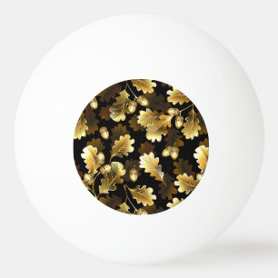 Seamless with golden oak branches on black ping pong ball
