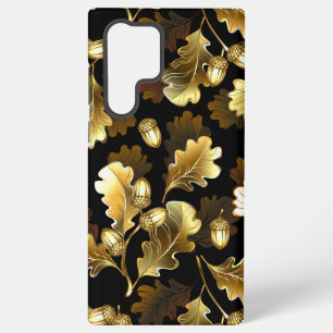 Seamless with golden oak branches on black samsung galaxy case