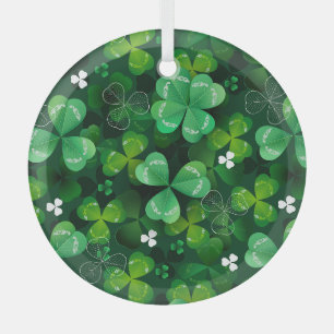 Seamless with green clover glass tree decoration