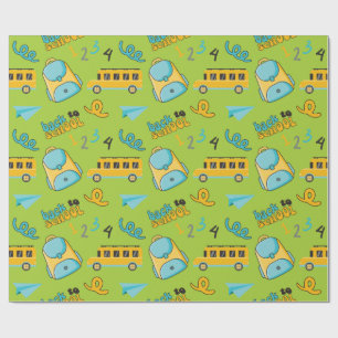 Seamless Wrapping Paper: School Backpack Bus Plane Paper