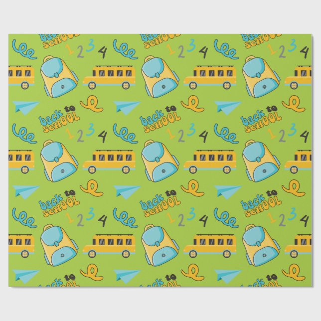 Seamless Wrapping Paper: School Backpack Bus Plane Paper (Flat)