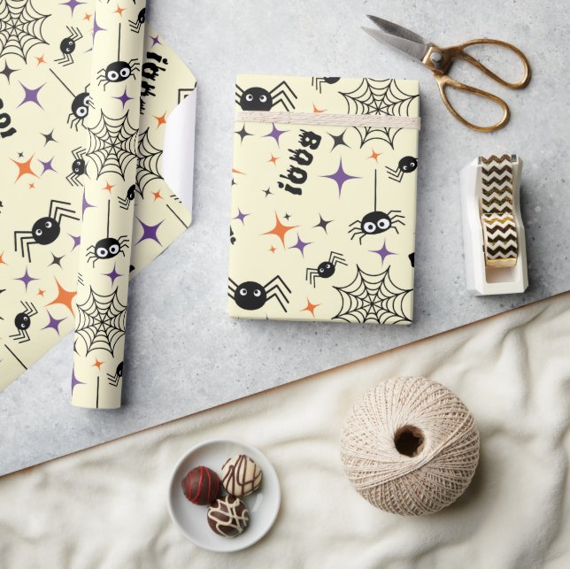 Seamless Wrapping Paper: Spiders, Cobweb, and Boo! Paper (Crafts)
