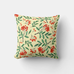 Seamless yellow pattern with rowan. Watercolor han Cushion