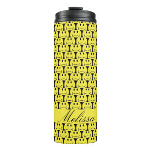 Seamless Yellow Retro Smiley Name Thermal Tumbler