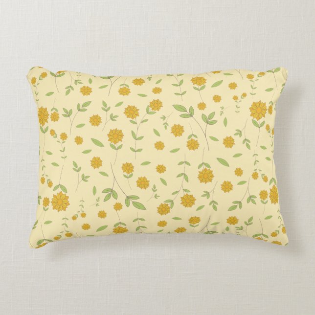 Seamless Yellow Sunflower Botanical Pattern Decorative Cushion (Front)