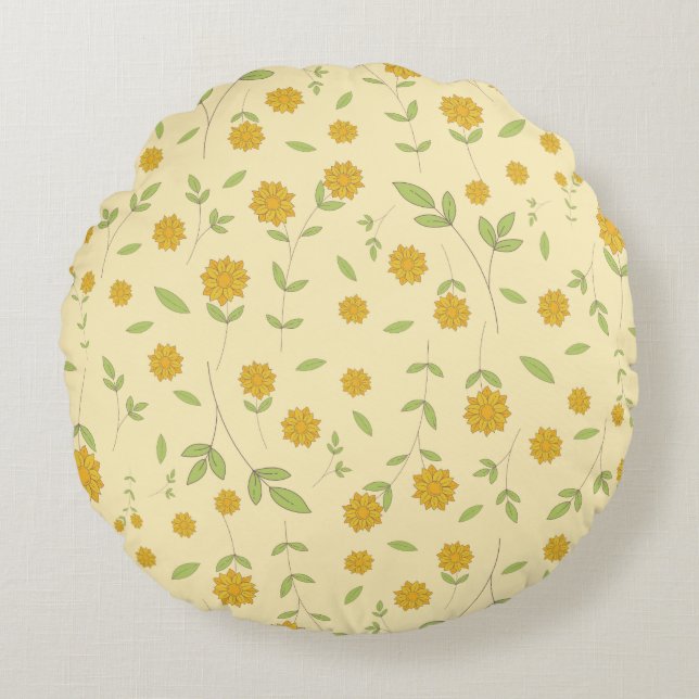 Seamless Yellow Sunflower Botanical Pattern Round Cushion (Front)