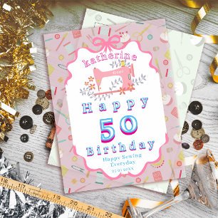 Seamstress Birthday Sewing Machine Pink Postcard