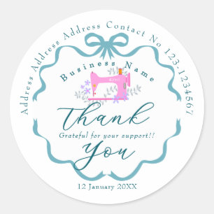 Seamstress Business Sewing Machine Blue Classic Round Sticker