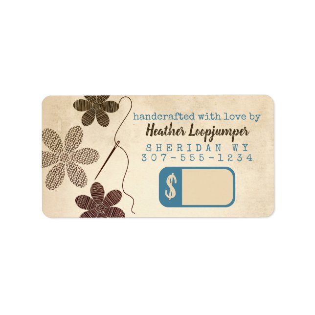 Seamstress cross stitch flowers embroidery price label (Front)