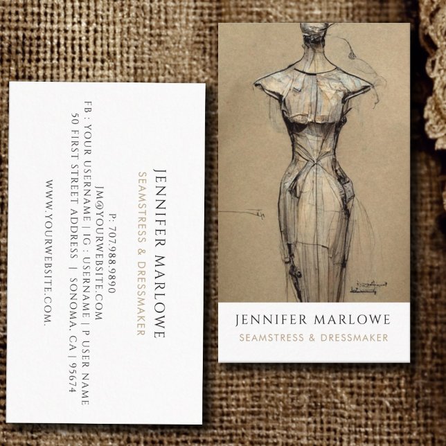 Seamstress Dressmaker Tailor Business Card (Creator Uploaded)