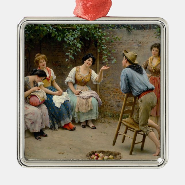 Seamstress Family Enjoying Gossip in the Garden Metal Ornament (Front)