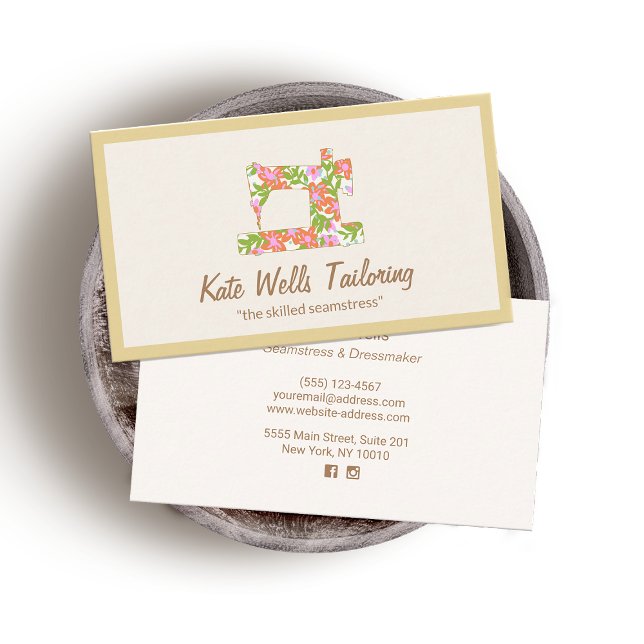 Seamstress Floral Sewing Machine Business Card (Creator Uploaded)
