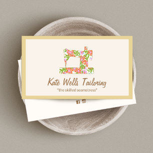 Seamstress Floral Sewing Machine Calling Card