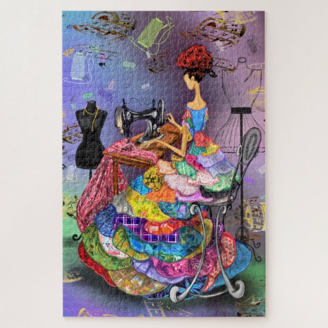  Seamstress Girl with Colourful Dress - Art Drawin Jigsaw Puzzle (Vertical)