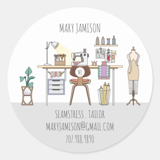 Seamstress Or Tailor Business Classic Round Sticker (Front)
