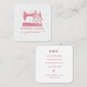 Seamstress Pink Sewing Machine Square Business Card