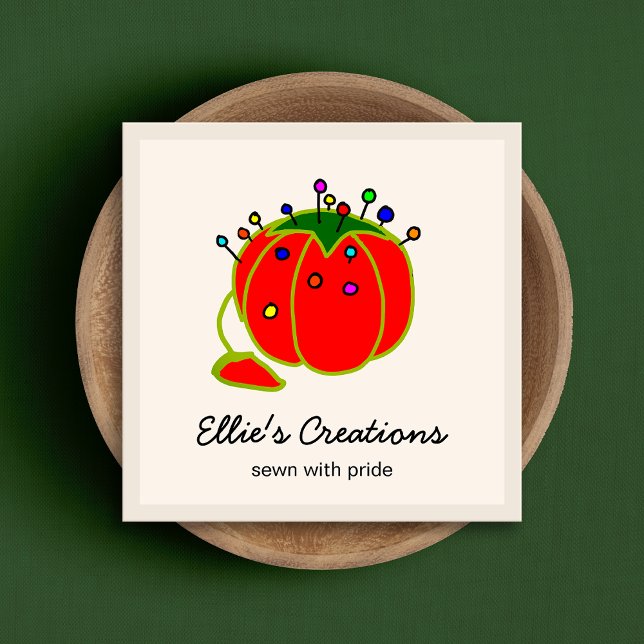 Seamstress Red Pin Cushion Seamstress  Square Business Card (Creator Uploaded)