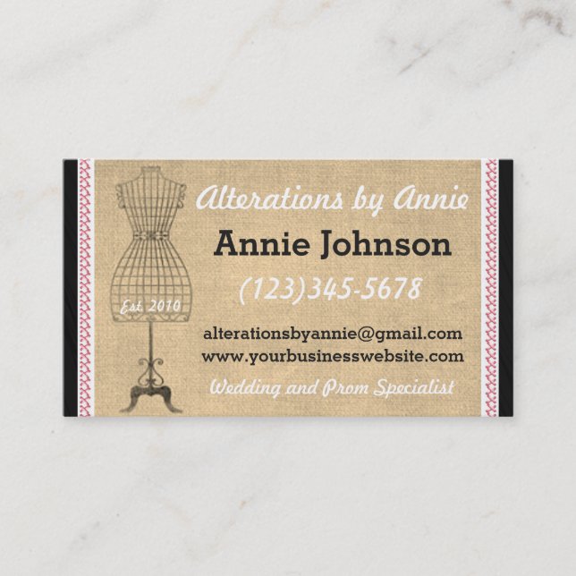 Seamstress Sewing Alterations Dress Business Card (Front)