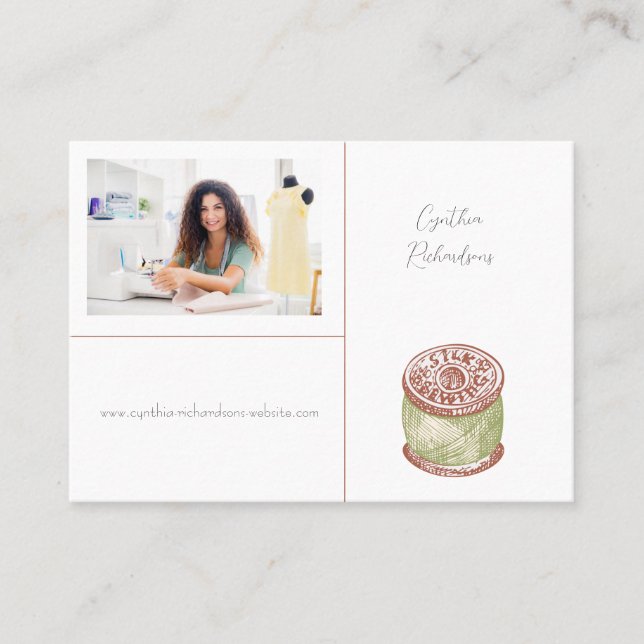 Seamstress sewing handmade dressmaking photo business card (Front)