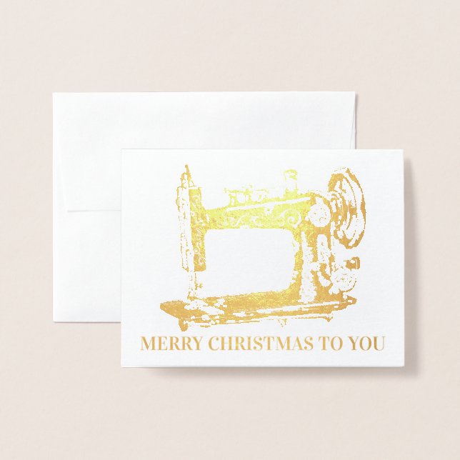 Seamstress sewing machine "handmade by" Christmas Foil Card (Front With Envelope)