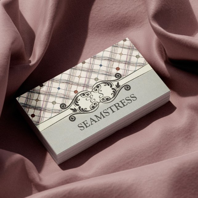 Seamstress Sewing Studio Decorated Button Card (Perfect for business)