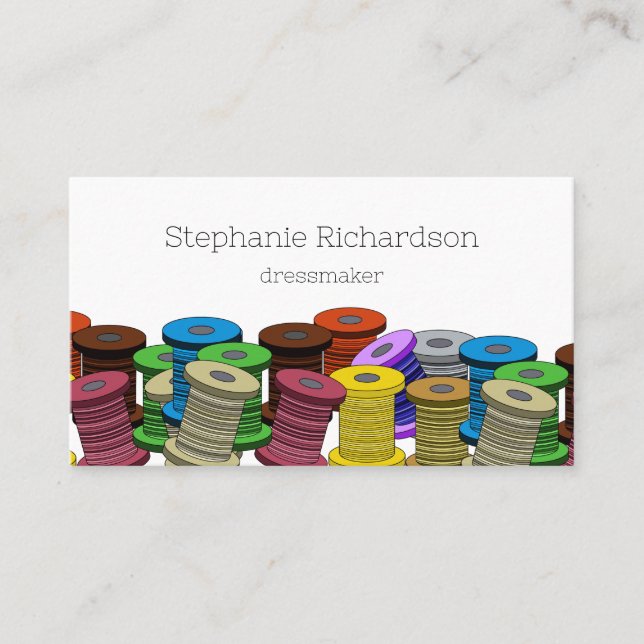Seamstress sewing tailor dressmaker threads  business card (Front)