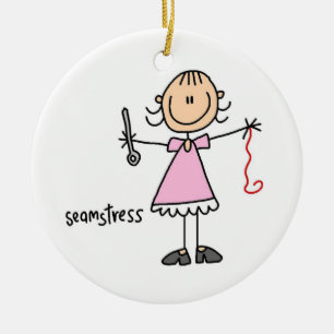 Seamstress Stick Figure Ceramic Ornament