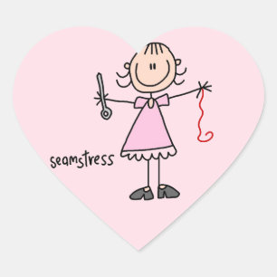 Seamstress Stick Figure Heart Sticker