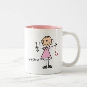 Seamstress Stick Figure Two-Tone Coffee Mug