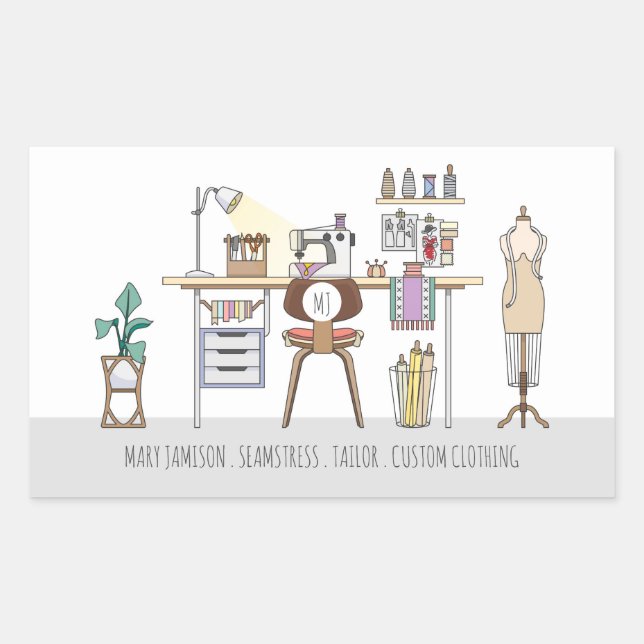 Seamstress Tailor Alterations Sewing Studio Rectangular Sticker (Front)